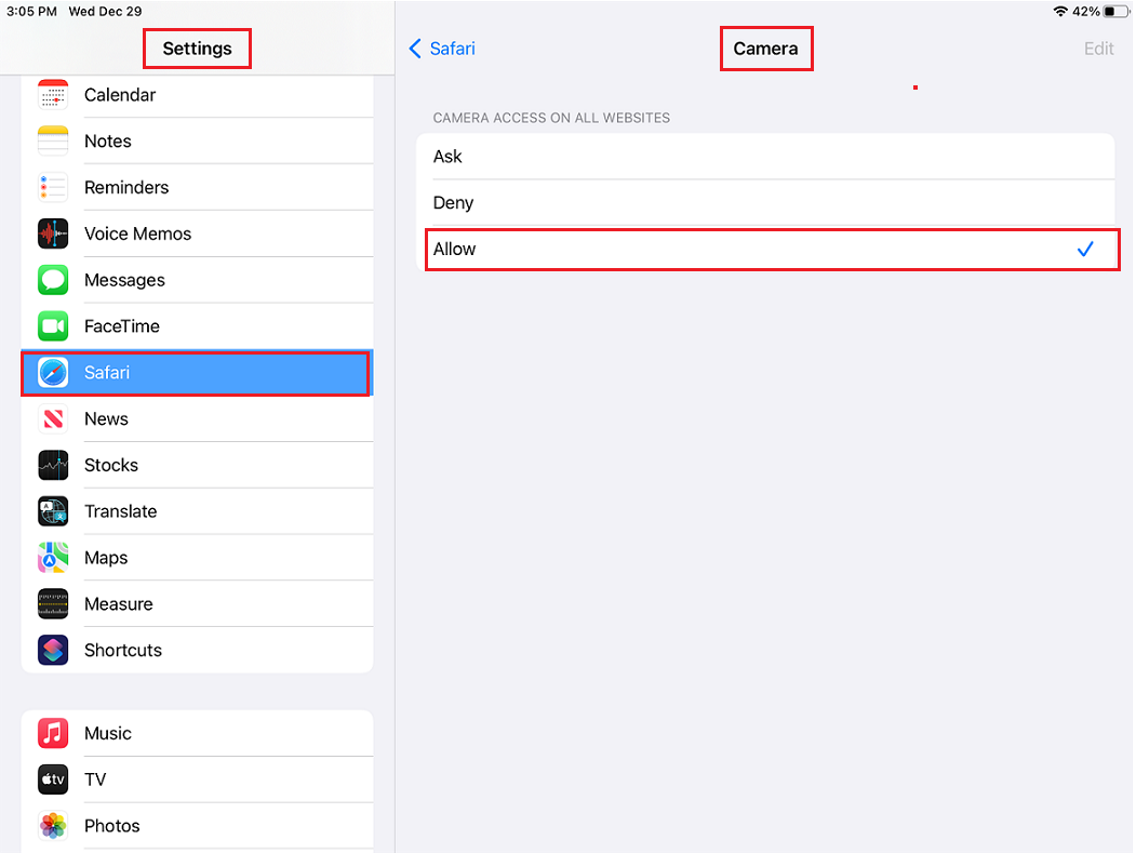 Update the Safari Settings